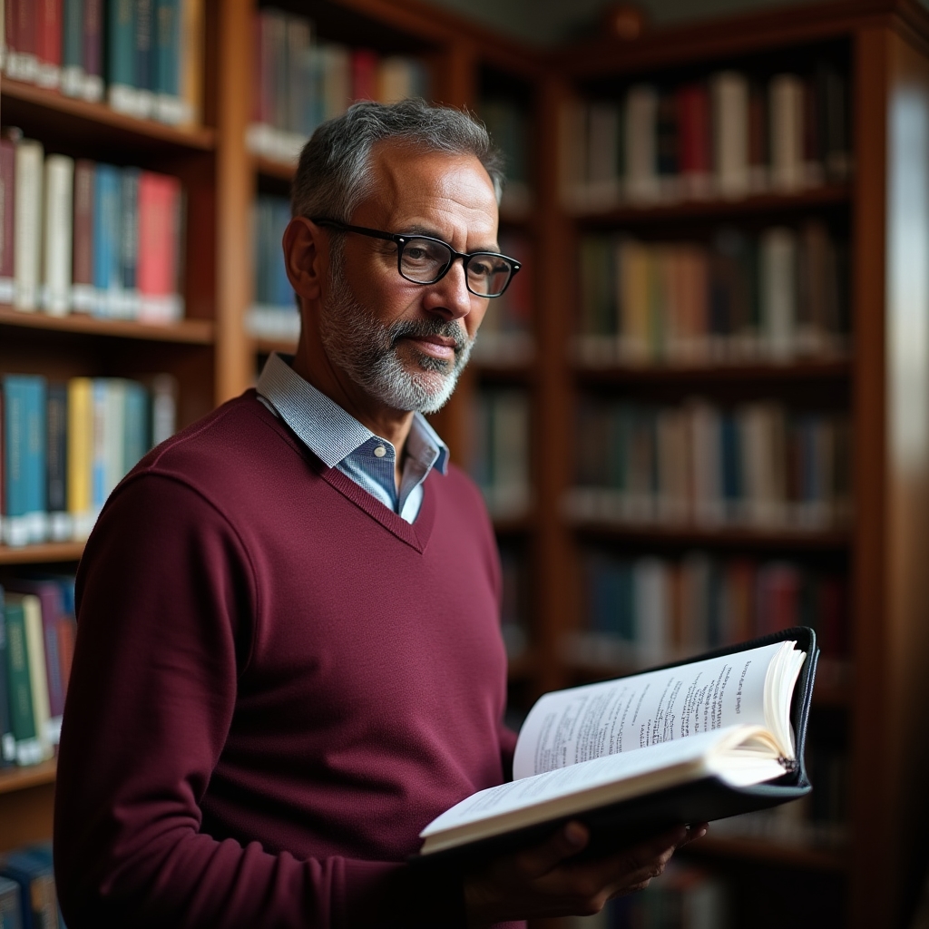 Person browsing through organized binders and folders of financial education materials in a well-lit library setting
